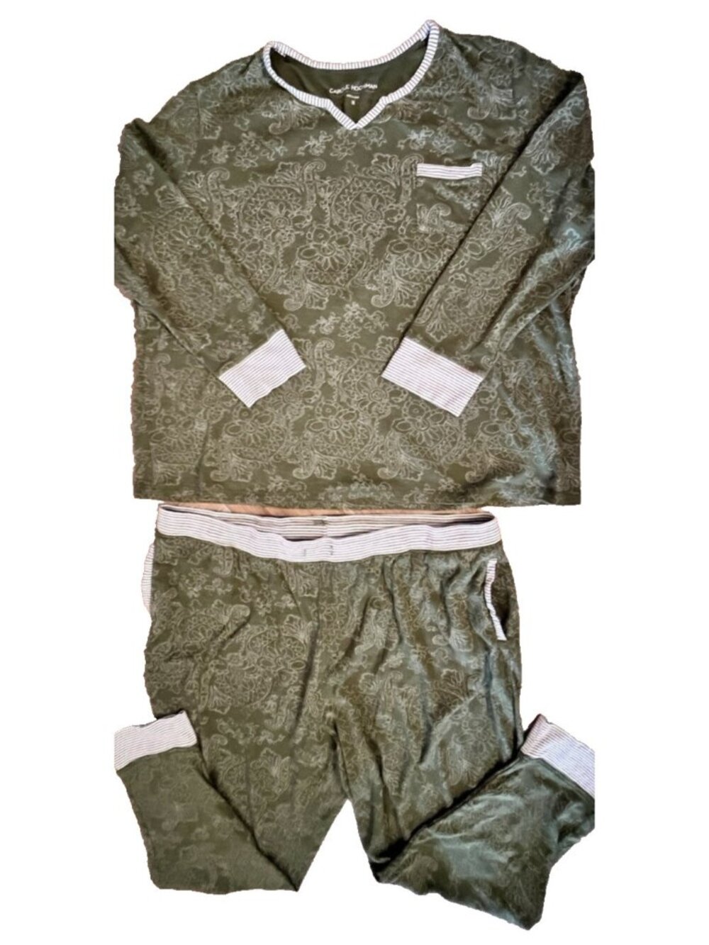 CAROLE HOCHMAN Women's Sz 3XL Cropped Lounge Pajama Set Green Jersey Pockets
